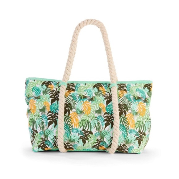 No Boundaries Green Palm Leaf Rope Tote Beach Bag - Picture 2 of 10